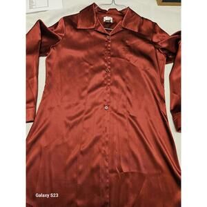 Formal; Burgundy satin like button up for women